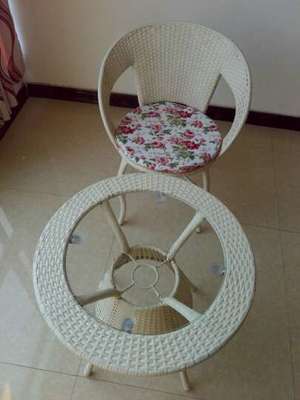 賽森 藤椅三件套特價陽臺桌椅套件五休閑戶外田園家具庭院茶幾組合椅子咖啡廳賓館奶茶店組合批發(fā) 米白色帶坐墊. 兩個椅子+茶幾--整體還可以&hellip;&hellip.