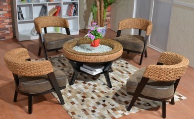 廠家批發(fā)住宅家具藤編桌椅組合客廳休閑真藤椅茶幾五件套簡約